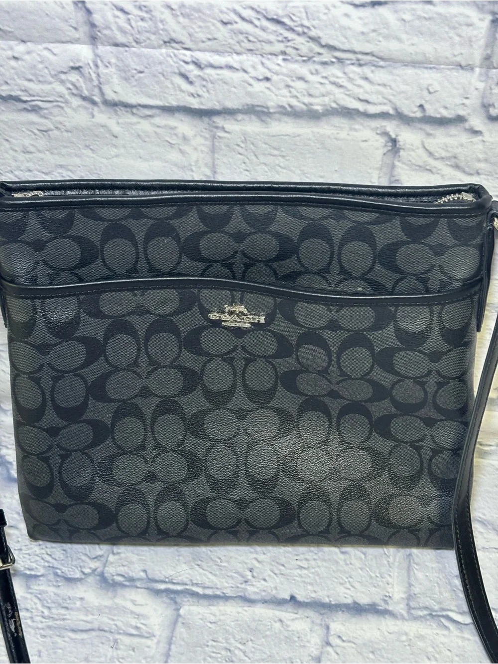 Coach Signature Crossbody Bag F58297 Black And Smoke Gray